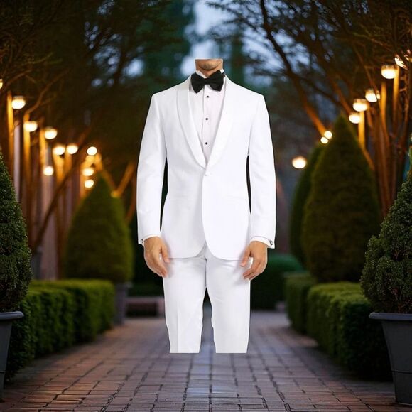 FERRECCI MEN'S RENO WHITE SLIM FIT SHAWL LAPEL 2 PIECE TUXEDO. RENO - Picture 1 of 11